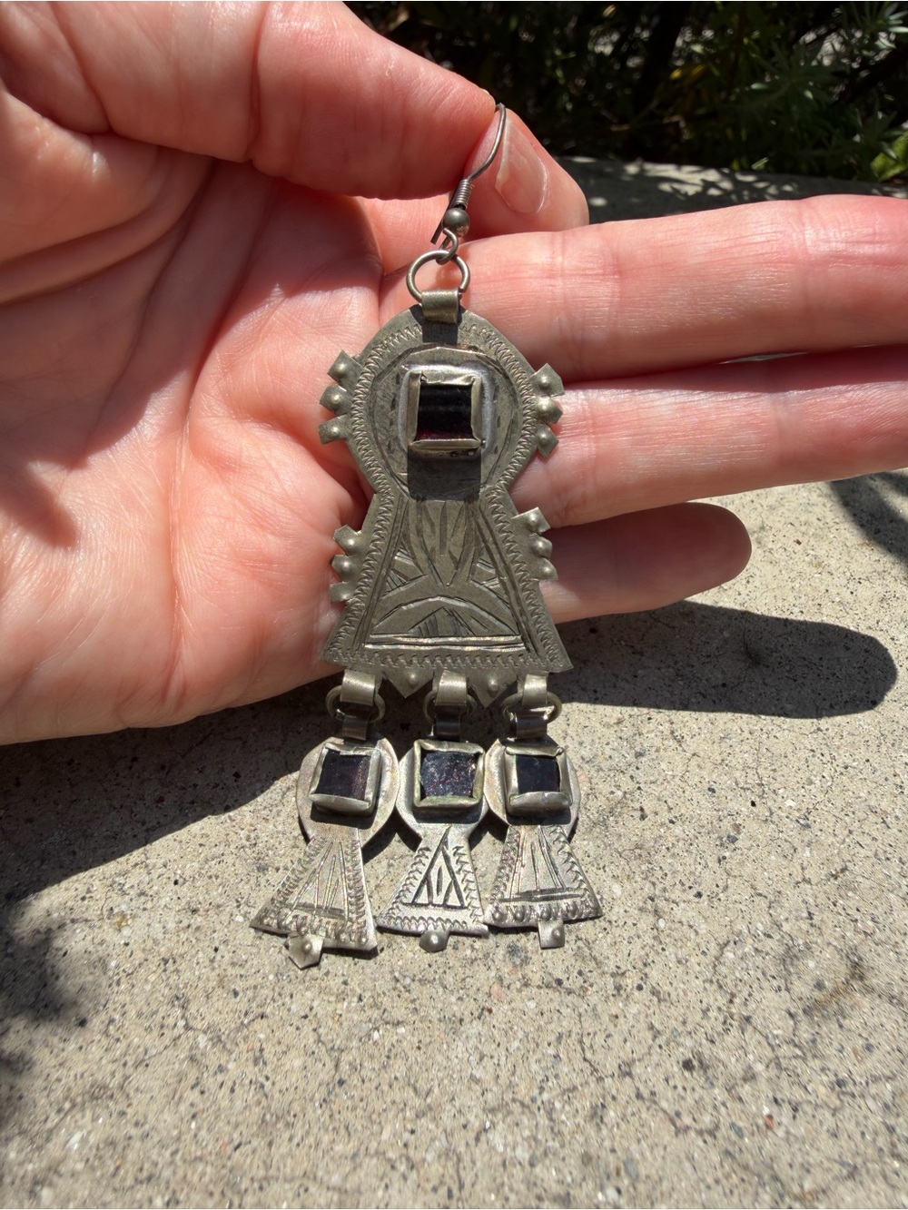 Vintage Tribal-Inspired Silver earrings  with Geometric Engraving
